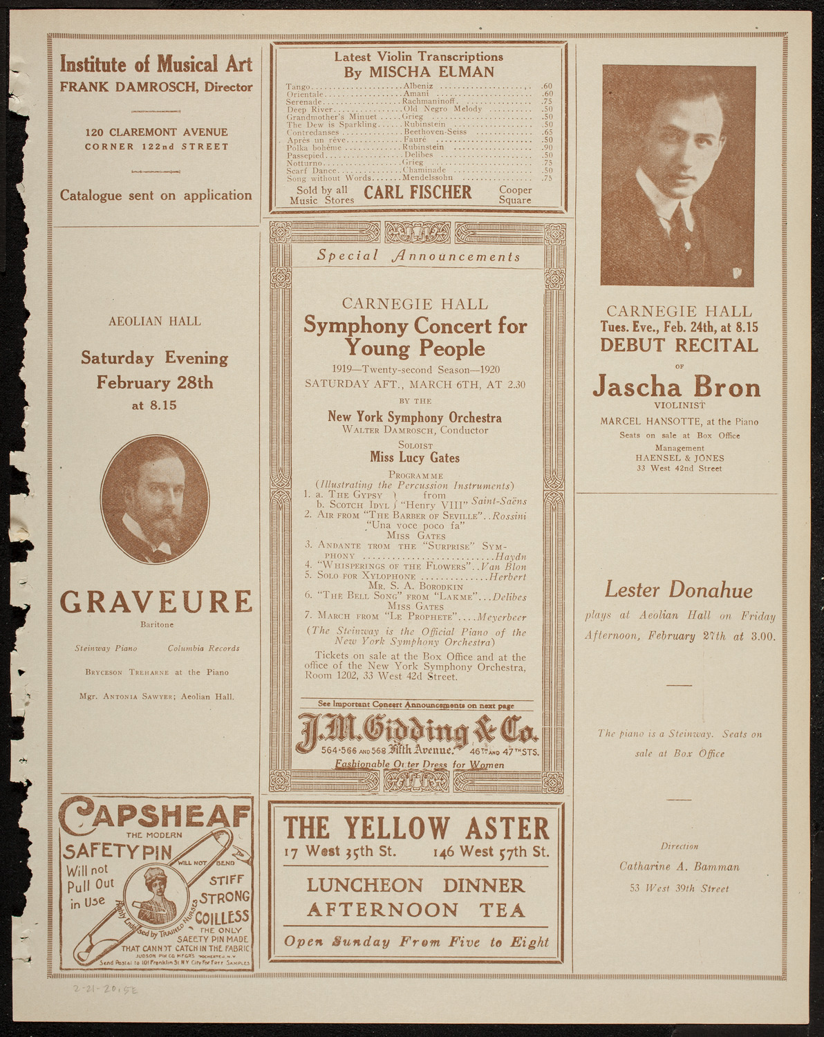 New York Symphony Orchestra, February 21, 1920, program page 9