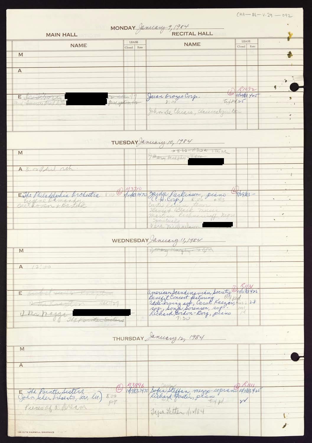 Carnegie Hall Booking Ledger, volume 29, page 42