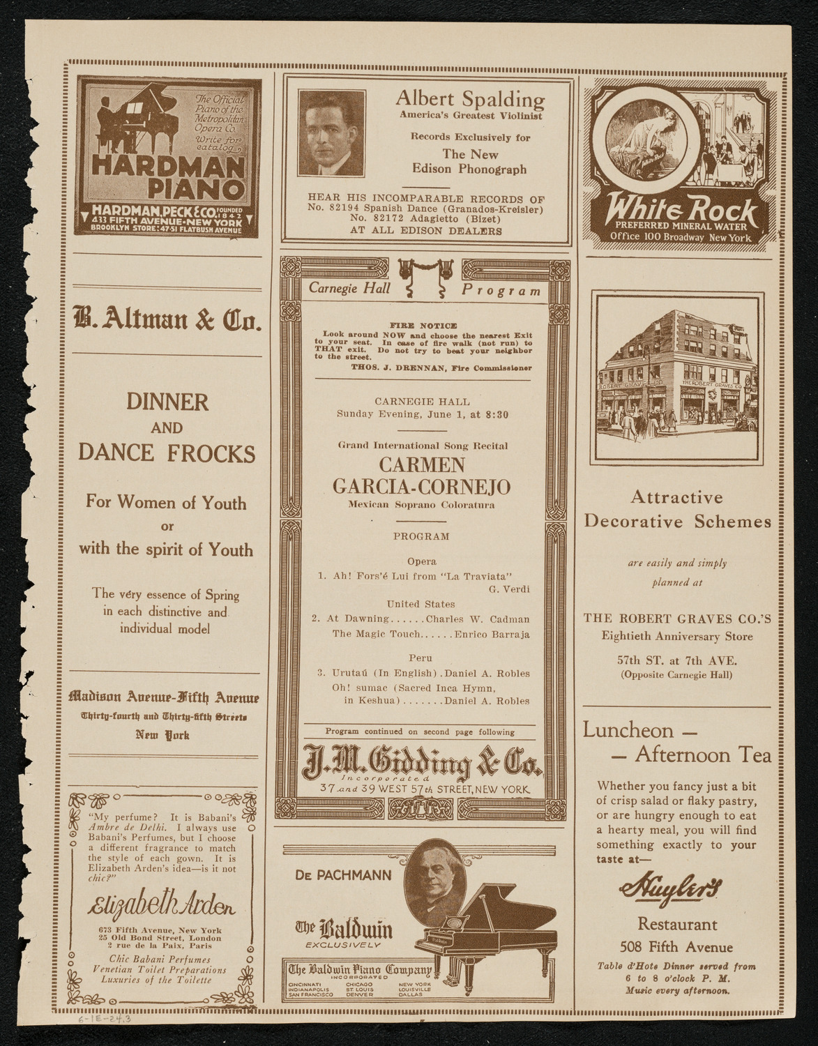 Carmen Garcia-Cornejo, Soprano, June 1, 1924, program page 5