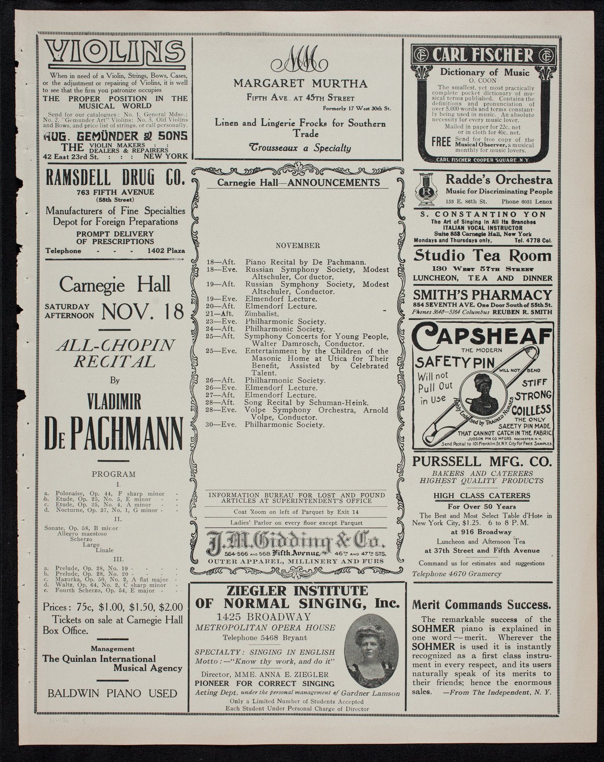 New York Philharmonic, November 17, 1911, program page 3