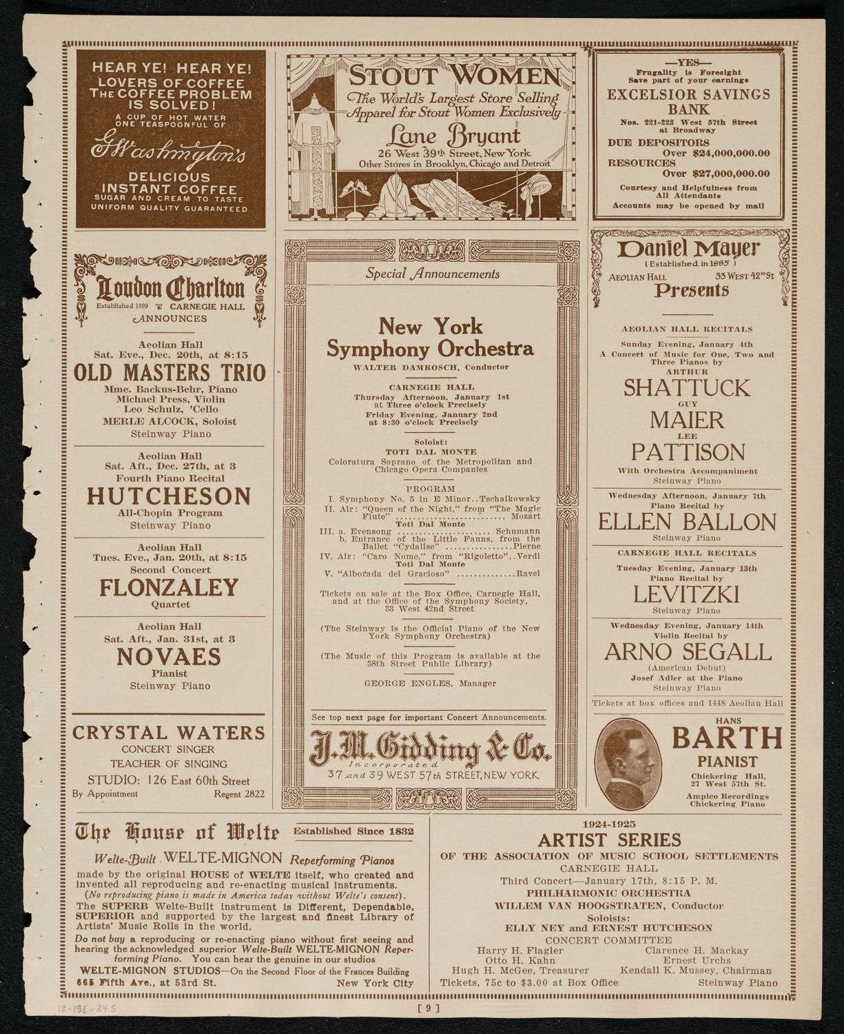 New York Philharmonic, December 18, 1924, program page 9