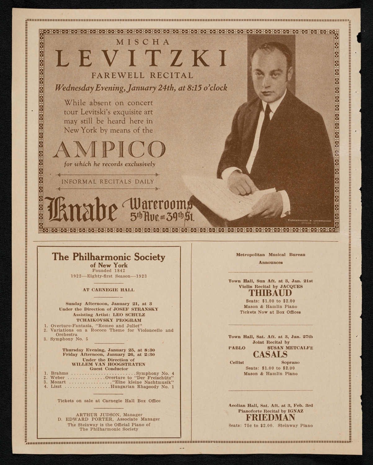 City Symphony Orchestra, January 20, 1923, program page 12