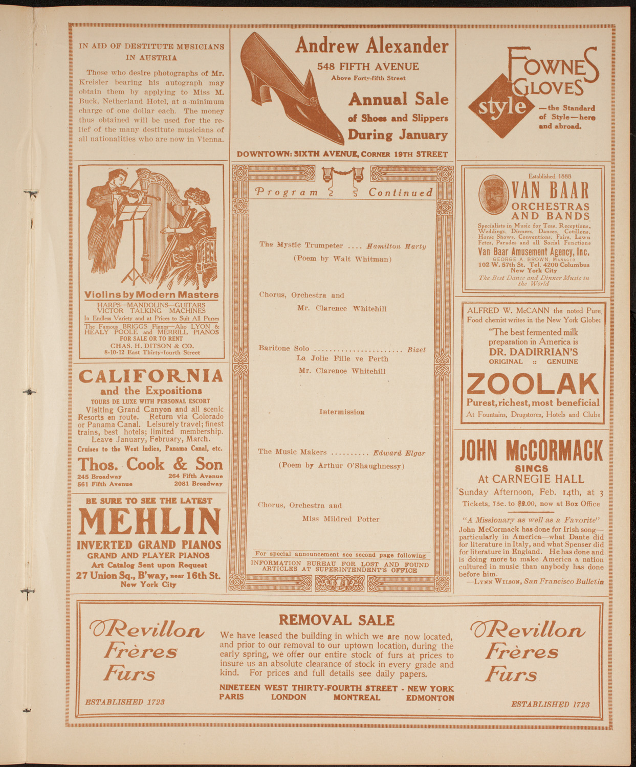 Columbia University Chorus, February 2, 1915, program page 7