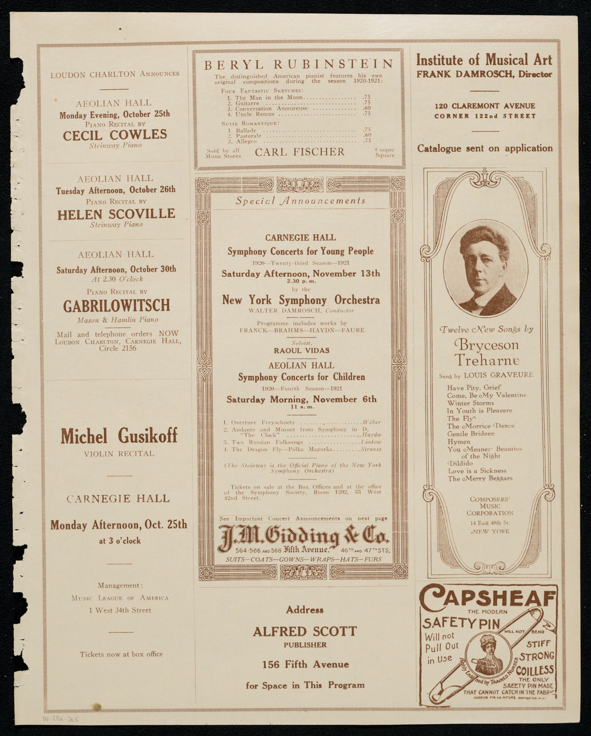Fritz Kreisler, Violin, October 24, 1920, program page 9