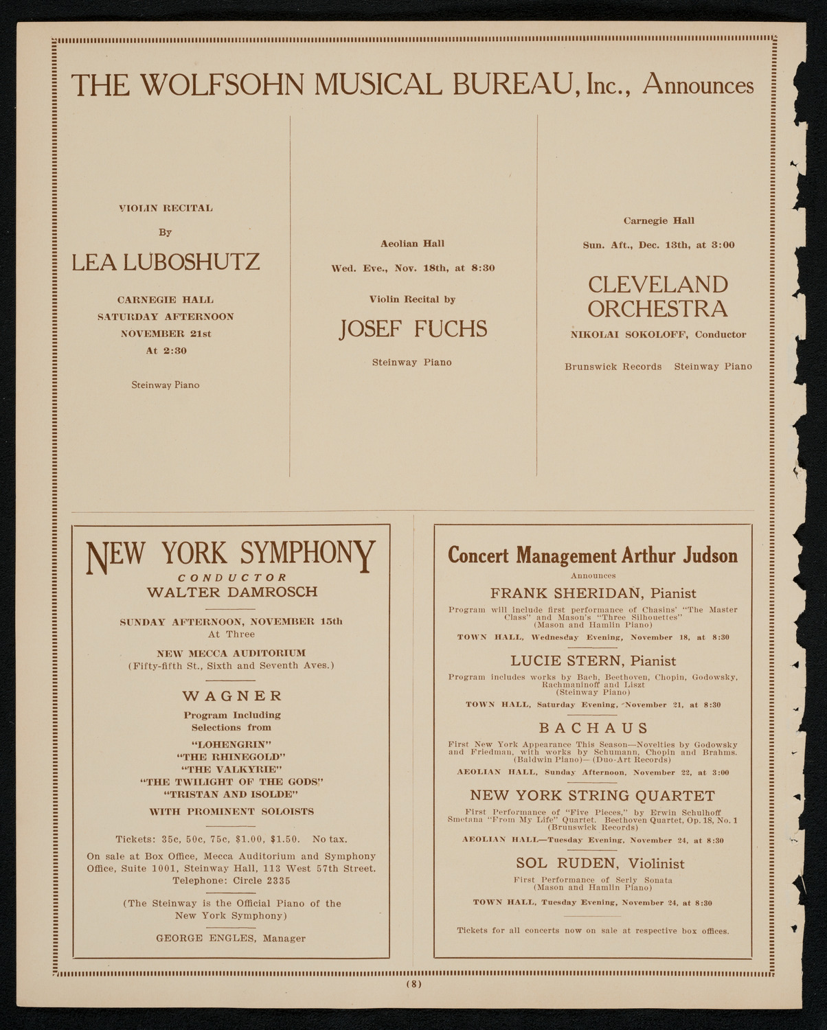 New York Philharmonic, November 14, 1925, program page 8