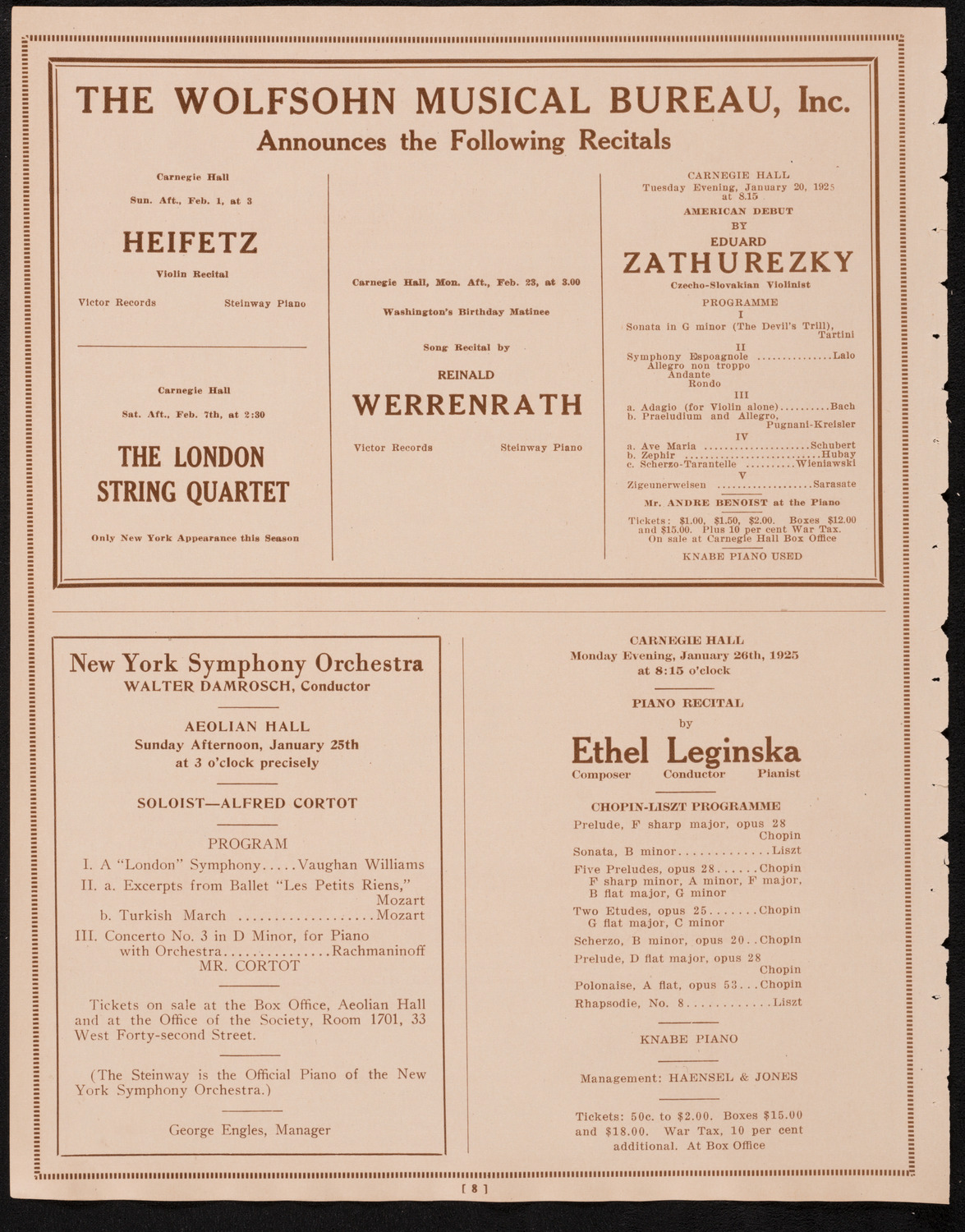 New York Philharmonic, January 18, 1925, program page 8