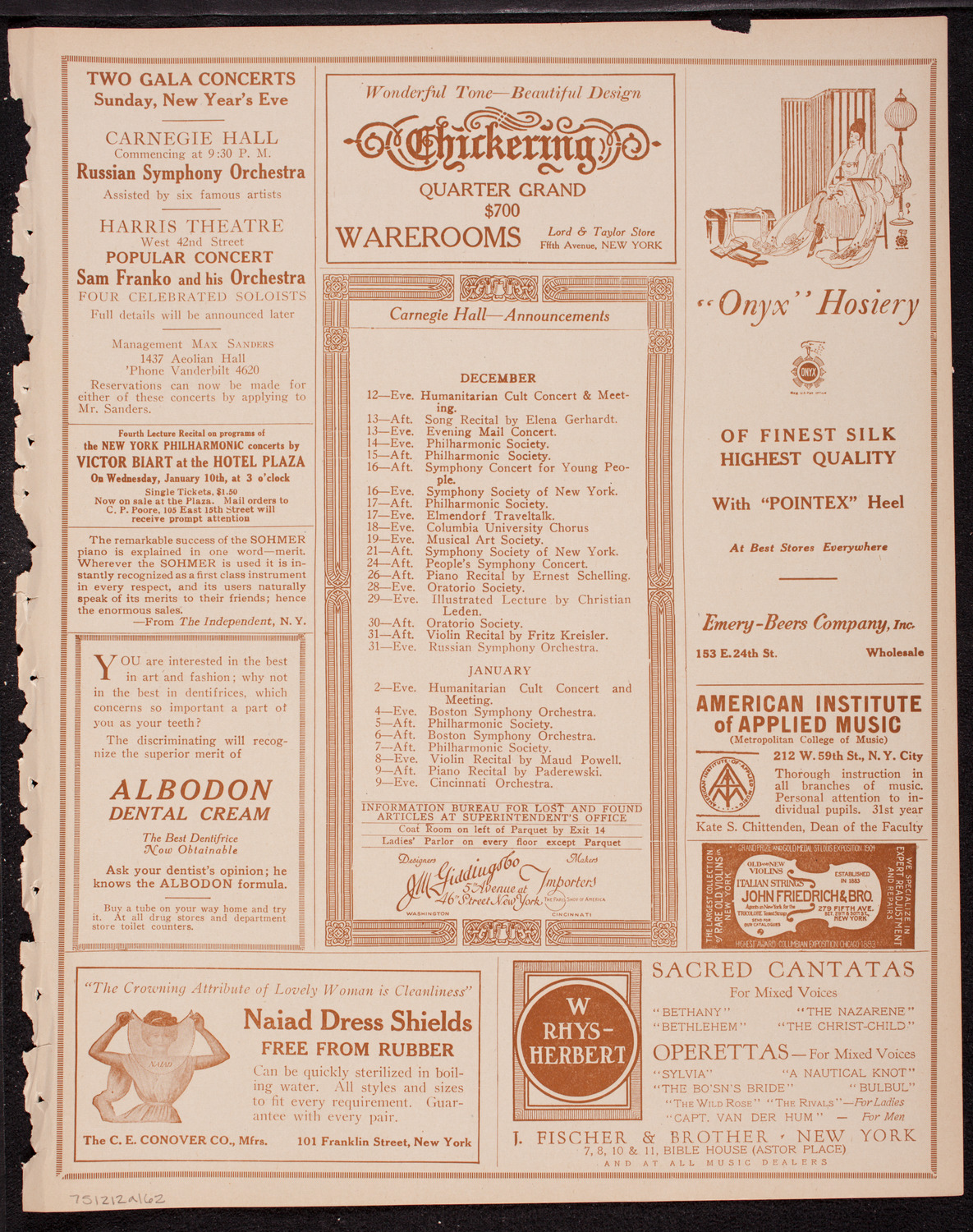 Bogumil Sykora, Cello, December 12, 1916, program page 3
