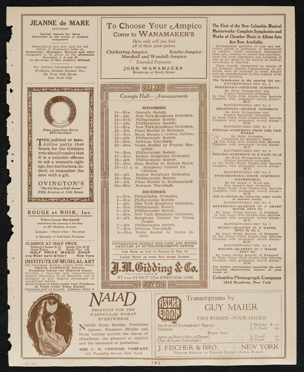 Philadelphia Orchestra, November 18, 1924, program page 3