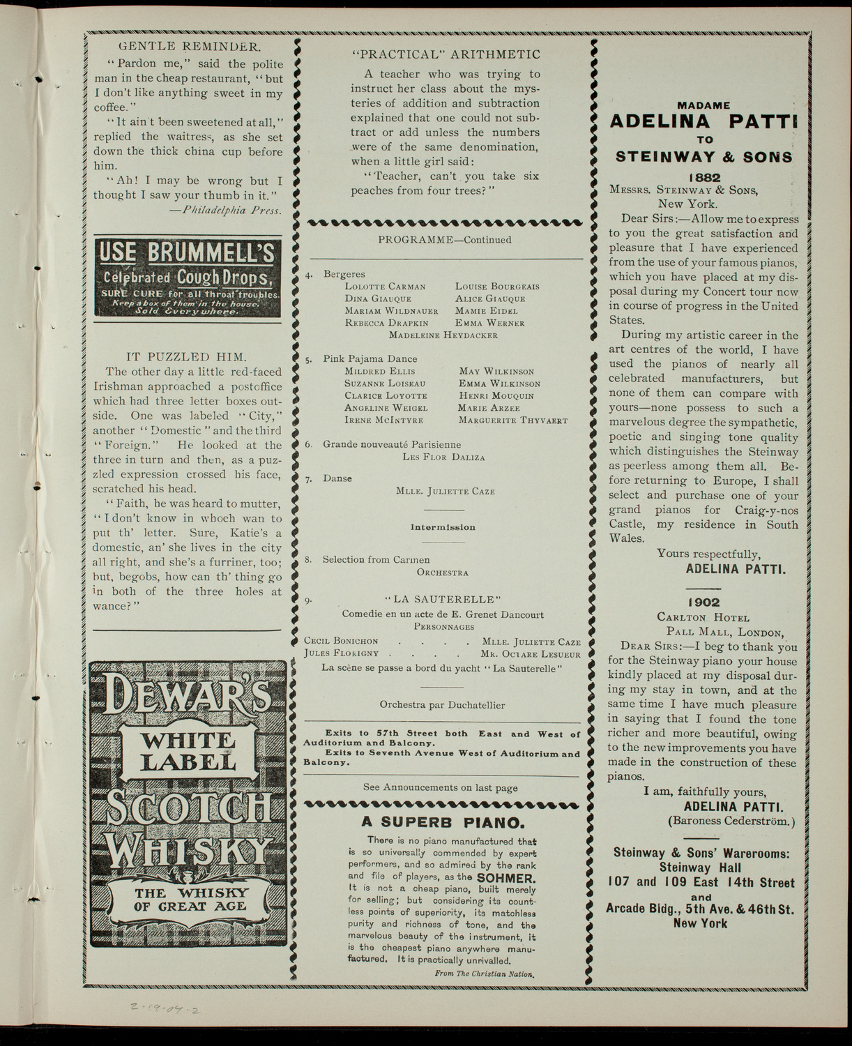 Soirée Donnée par Mme. Juliette Caze, February 19, 1904, program page 3