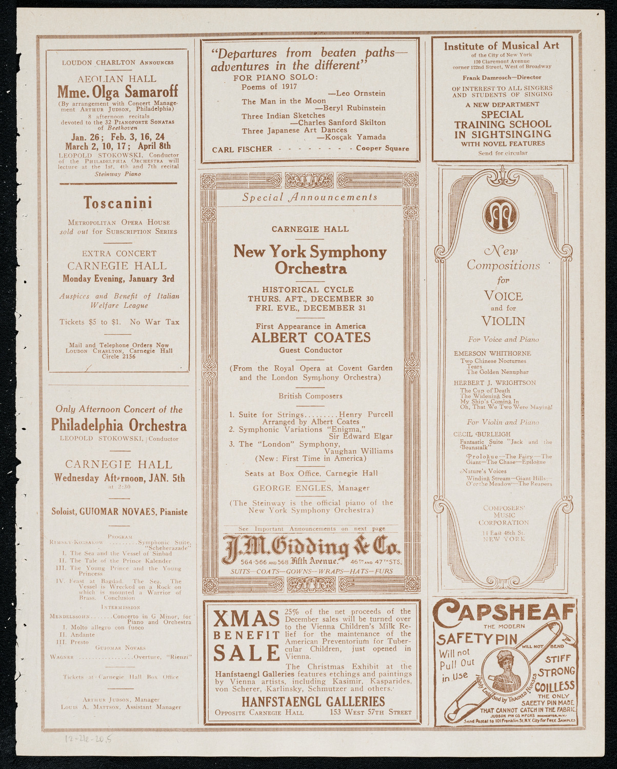 Philadelphia Orchestra, December 21, 1920, program page 9