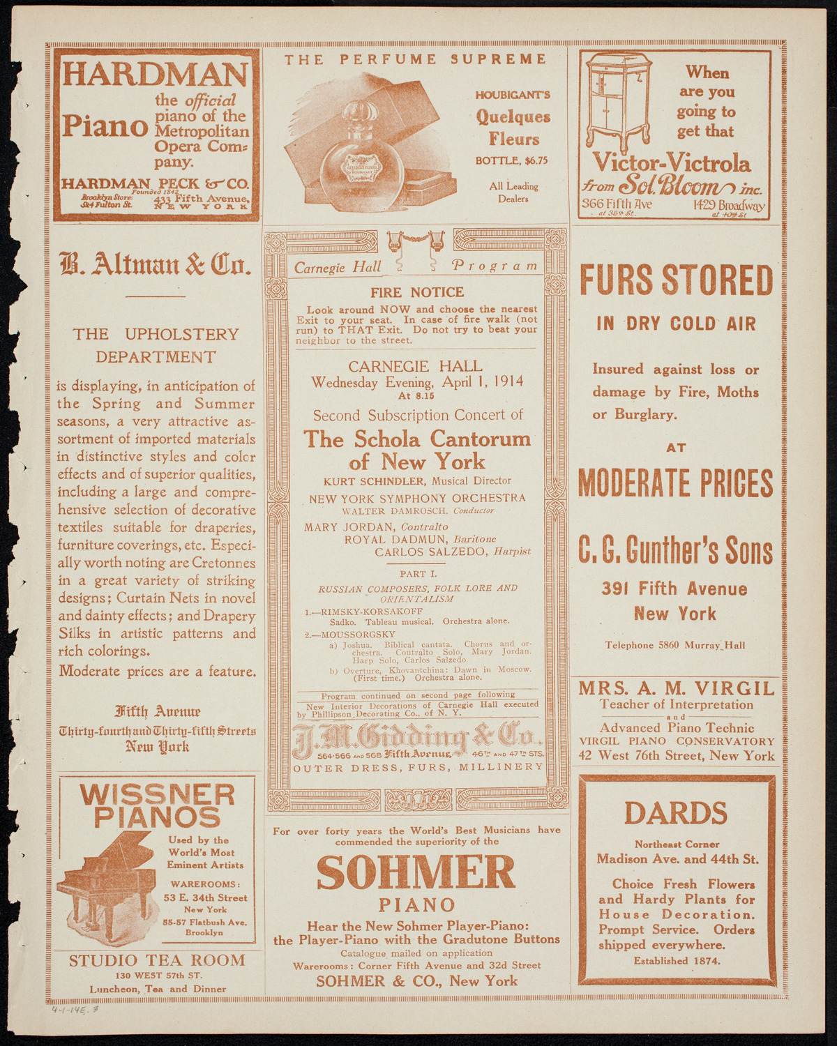 Schola Cantorum of New York, April 1, 1914, program page 5