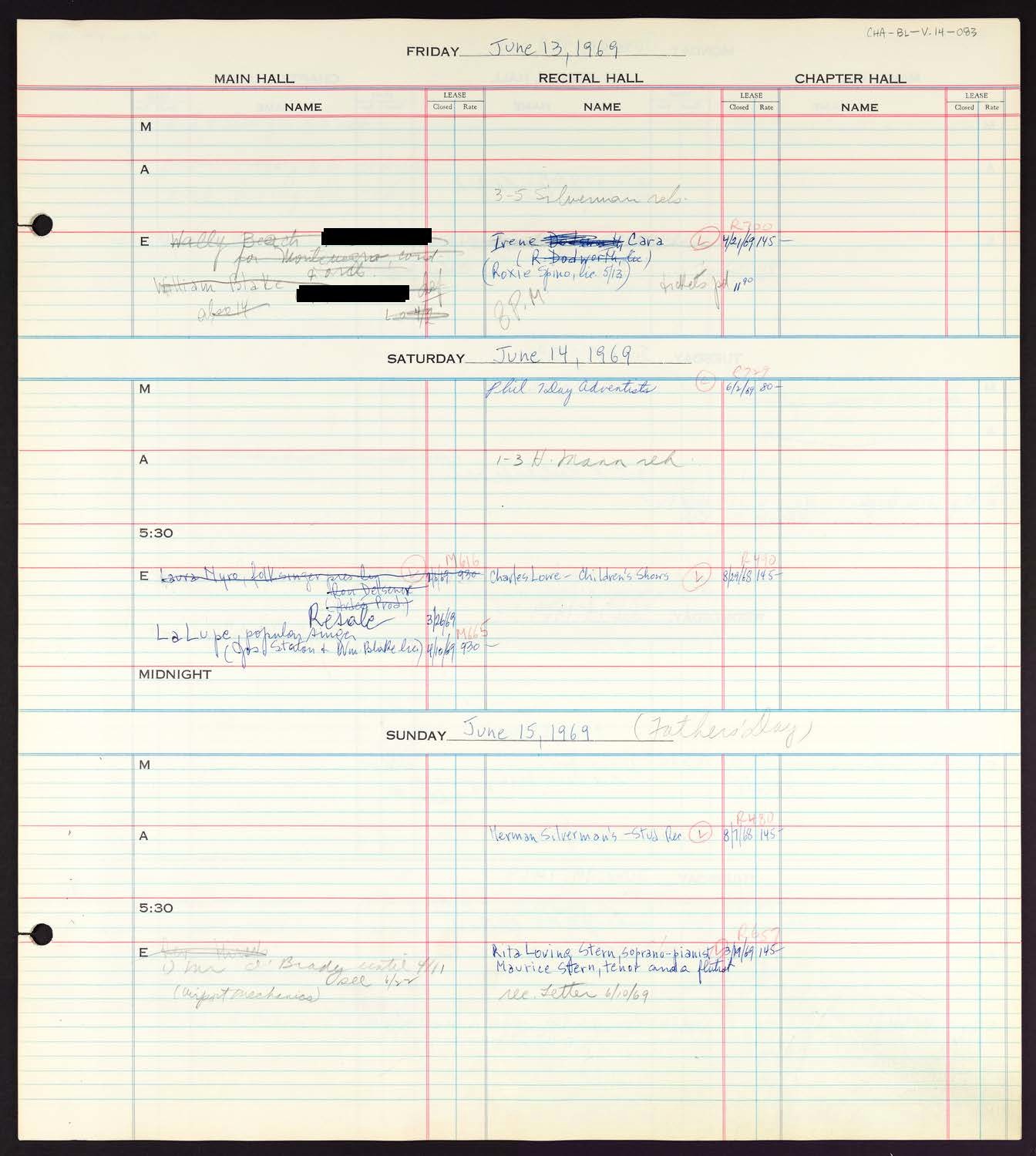 Carnegie Hall Booking Ledger, volume 14, page 83