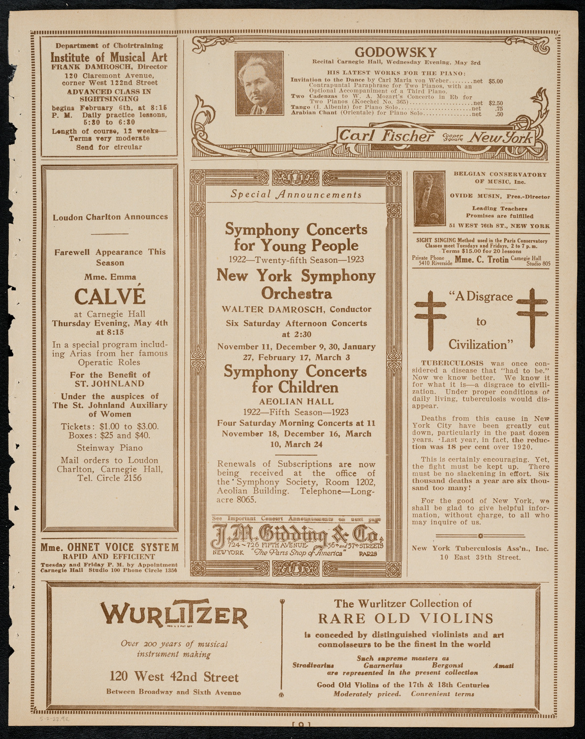 Beniamino Gigli, Tenor, May 2, 1922, program page 9