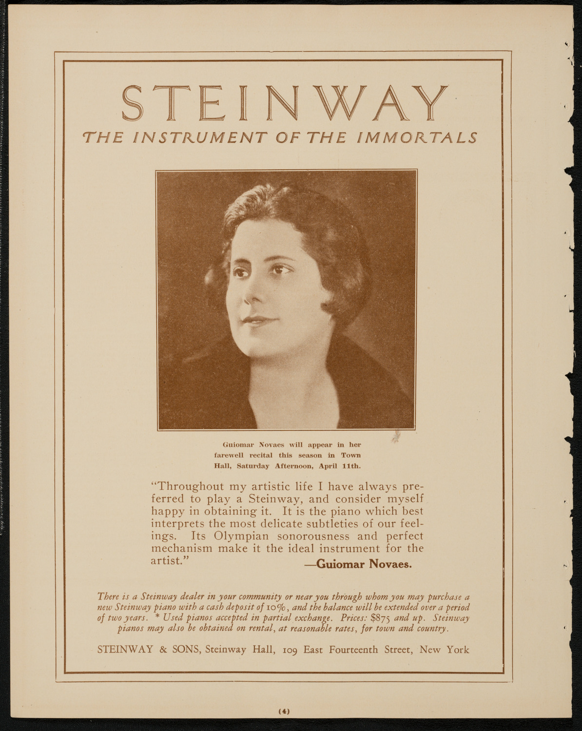 Jascha Heifetz, Violin, April 5, 1925, program page 4