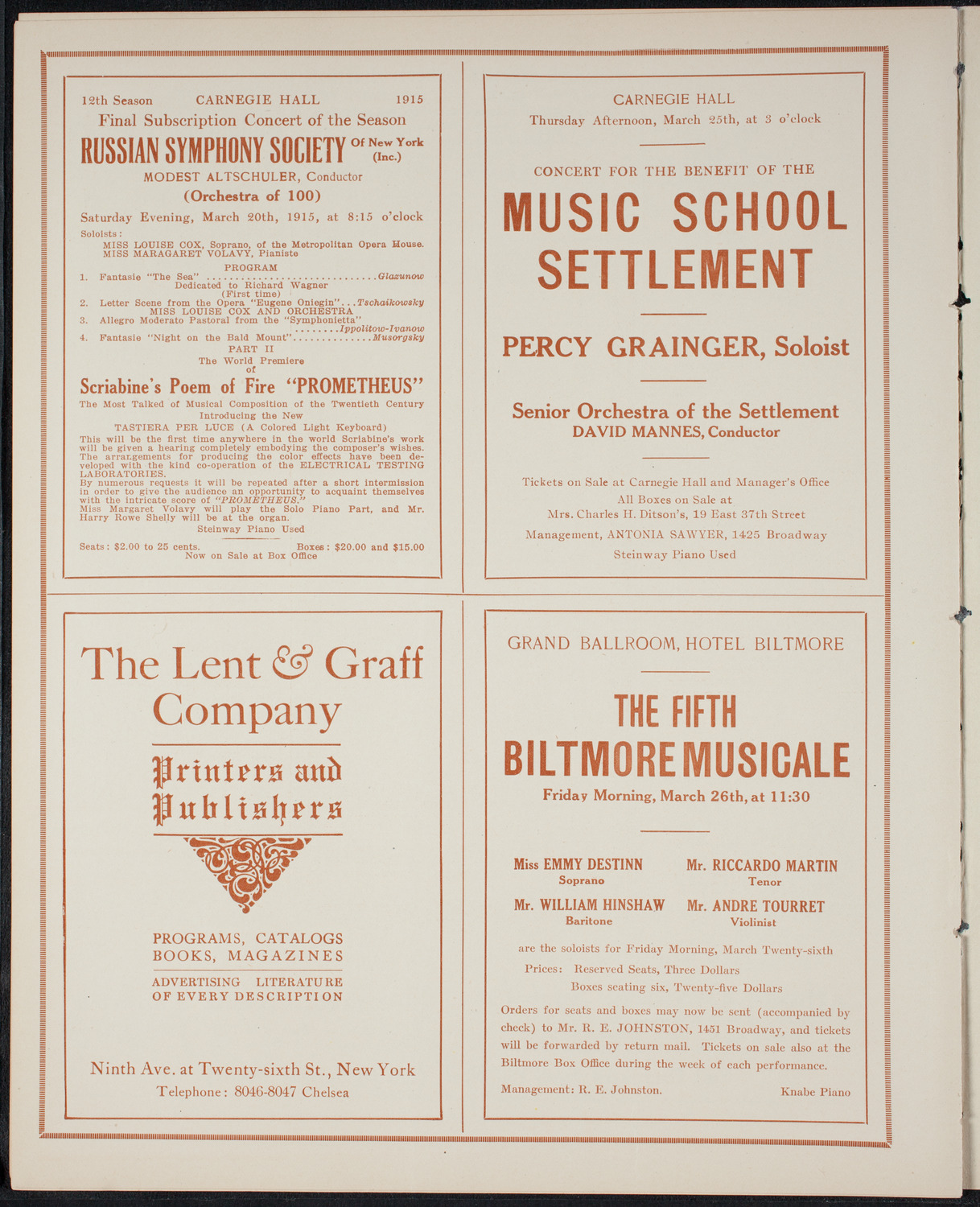 Boston Symphony Orchestra, March 20, 1915, program page 10