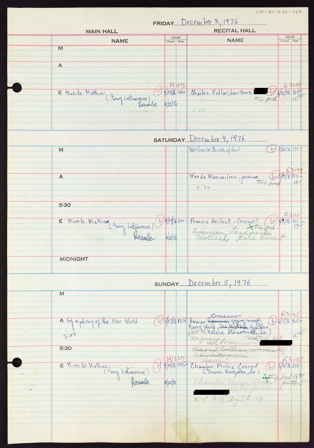 Carnegie Hall Booking Ledger, volume 22, page 29