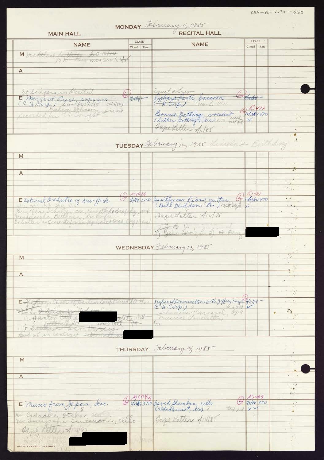 Carnegie Hall Booking Ledger, volume 30, page 50