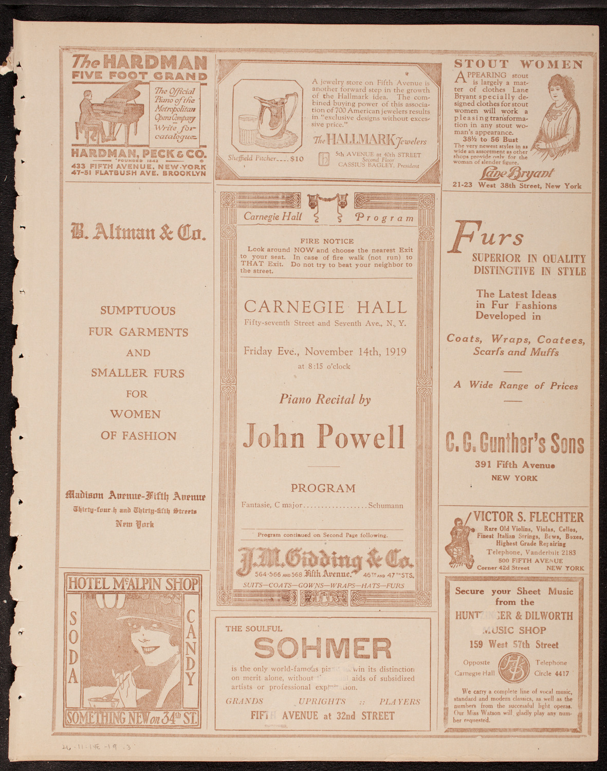 John Powell, Piano, November 14, 1919, program page 5