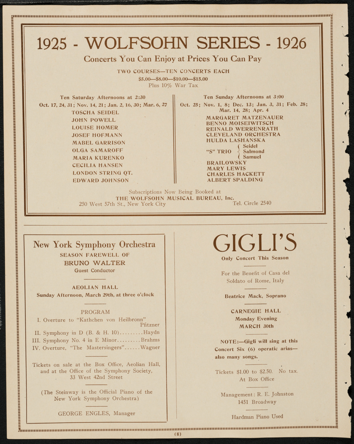 New York Philharmonic, March 28, 1925, program page 8