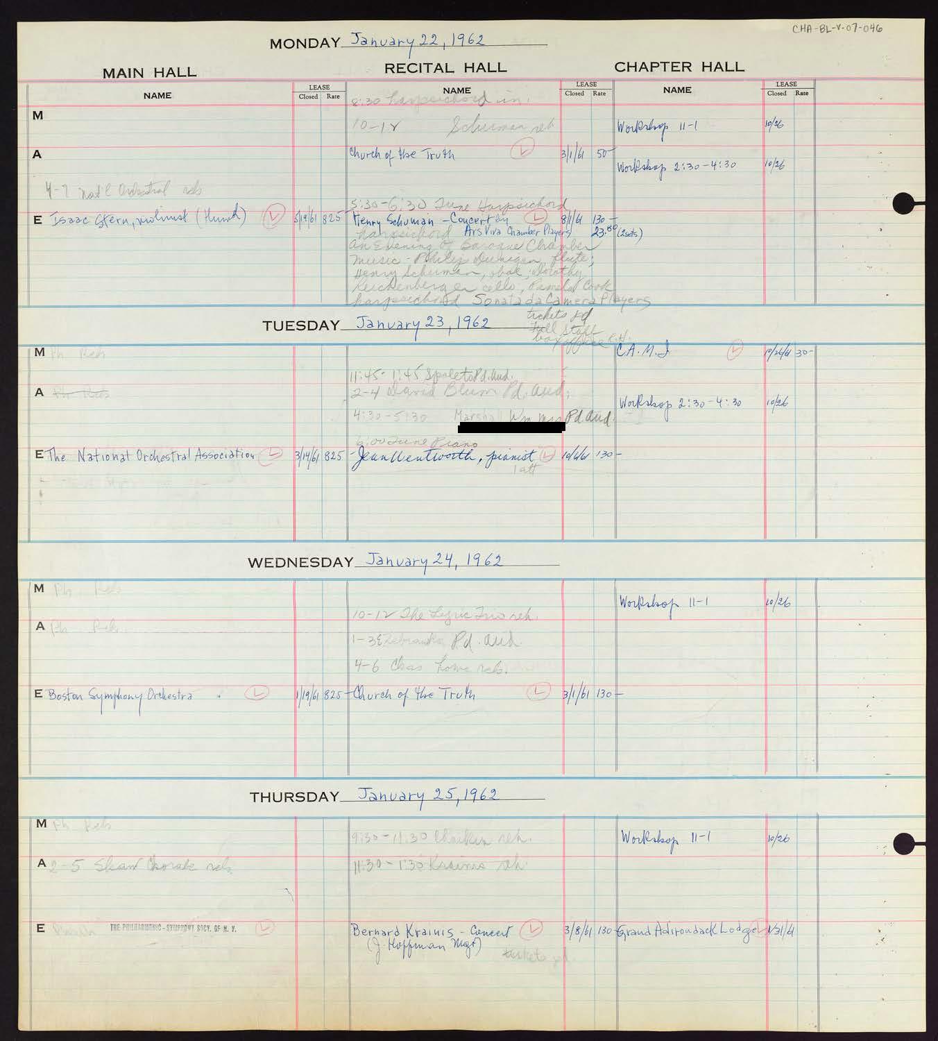 Carnegie Hall Booking Ledger, volume 7, page 46