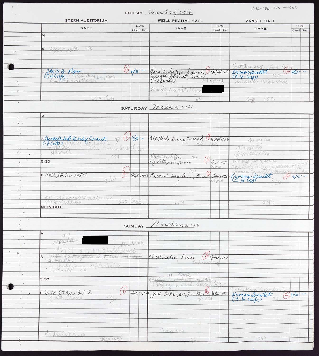 Carnegie Hall Booking Ledger, volume 51, page 63