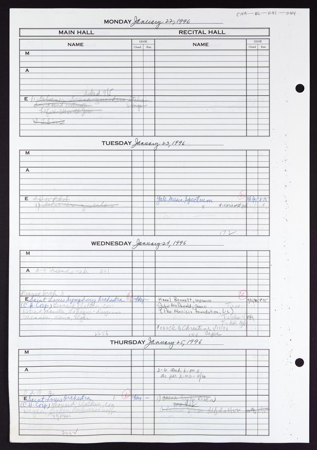 Carnegie Hall Booking Ledger, volume 41, page 44