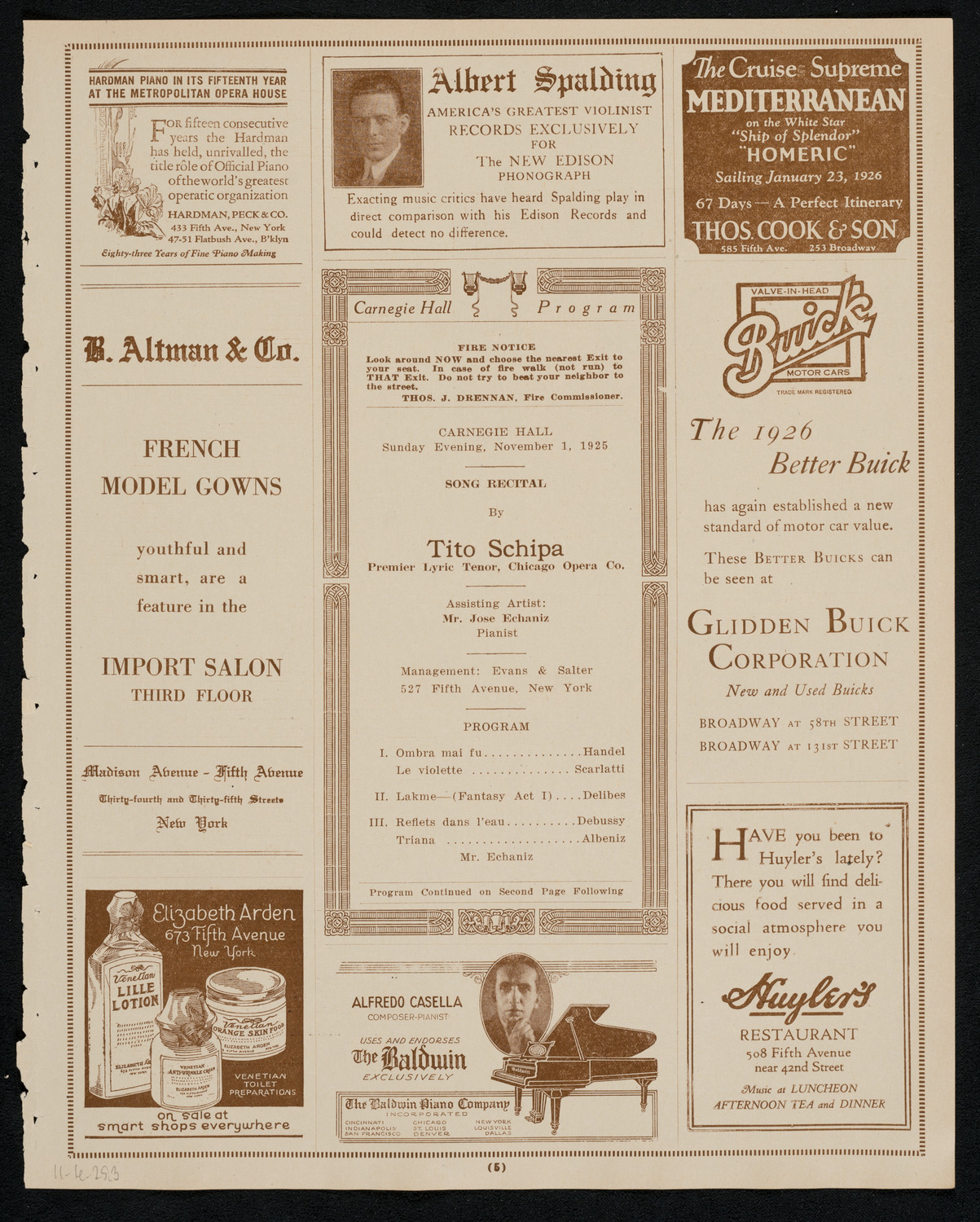 Tito Schipa, Tenor, November 1, 1925, program page 5