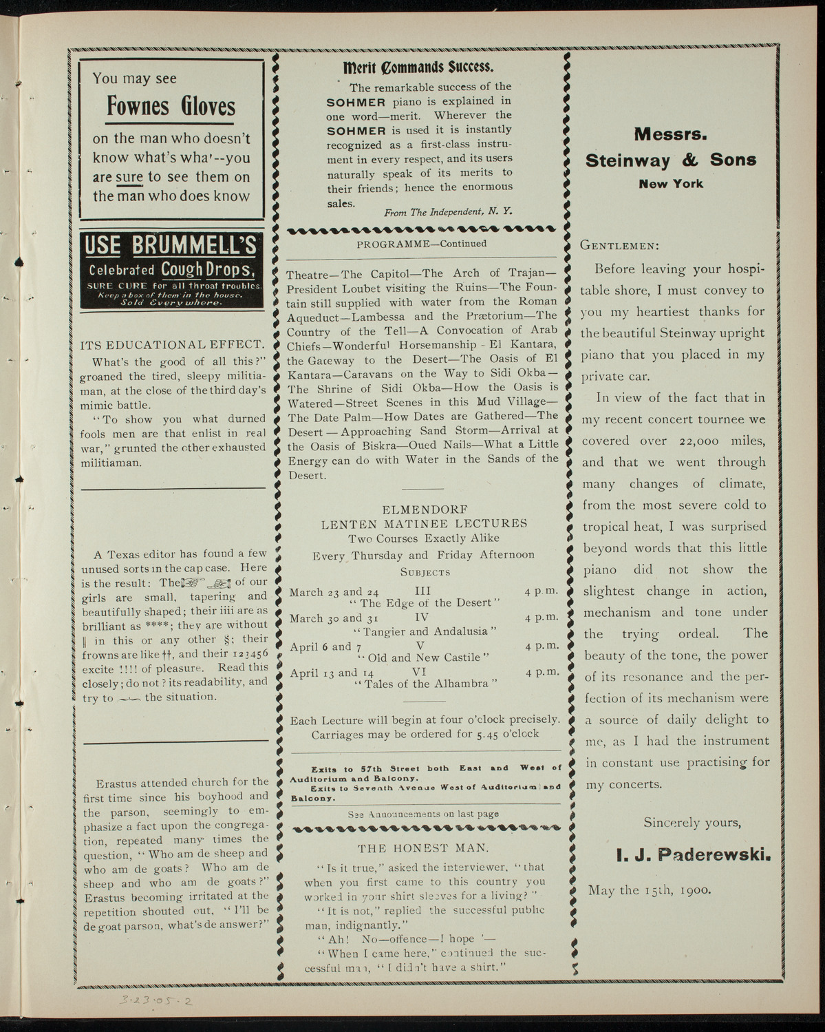 Elmendorf Lecture: The Edge of the Desert, March 23, 1905, program page 3