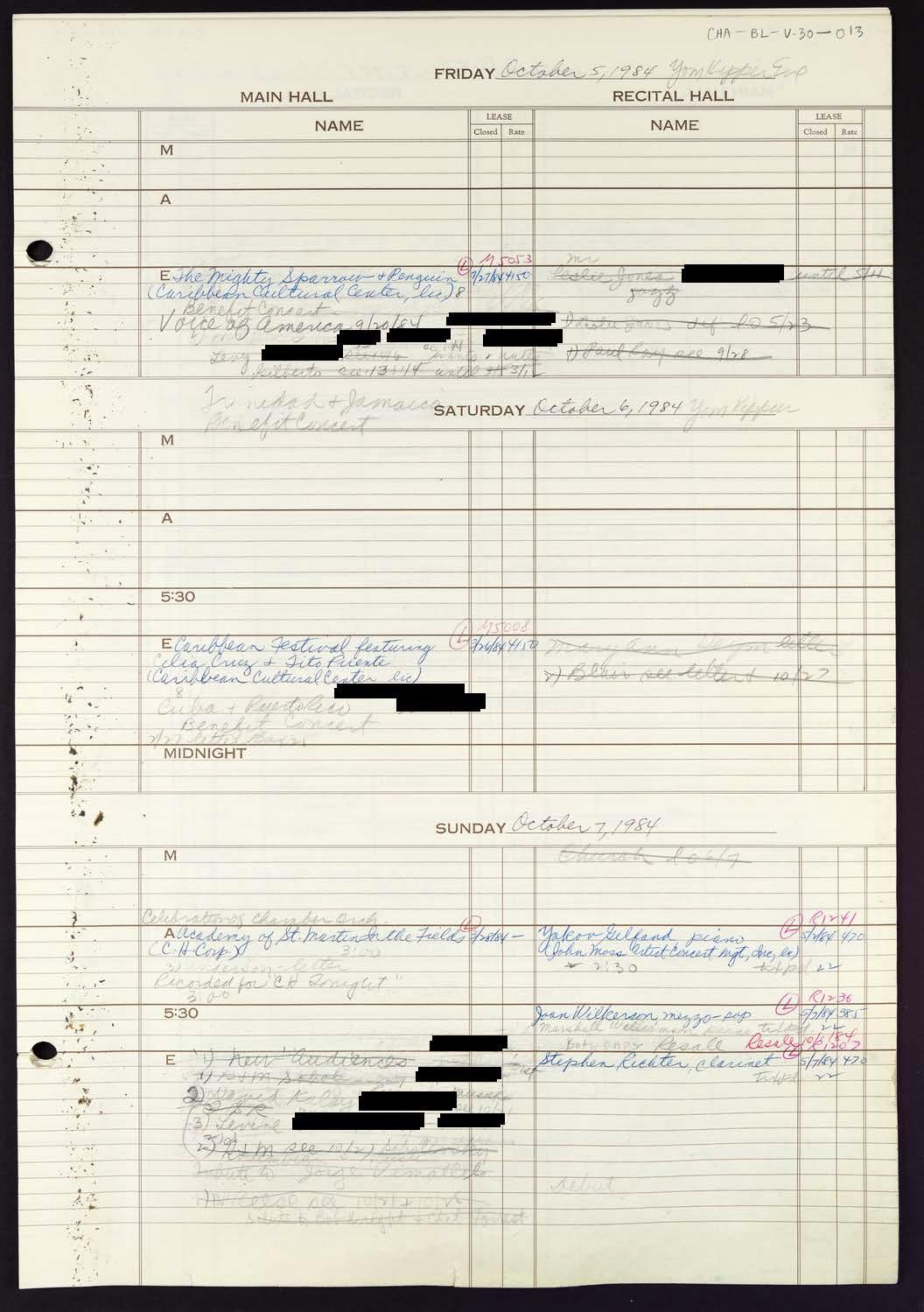 Carnegie Hall Booking Ledger, volume 30, page 13