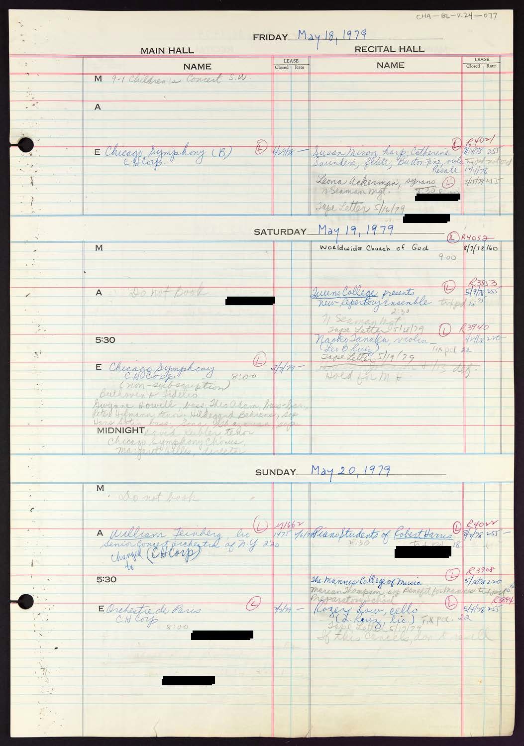 Carnegie Hall Booking Ledger, volume 24, page 77