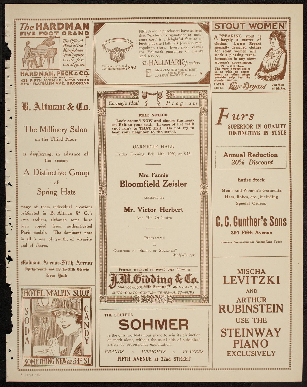 Fannie Bloomfield Zeisler, Piano, with Victor Herbert and His Orchestra, February 13, 1920, program page 5