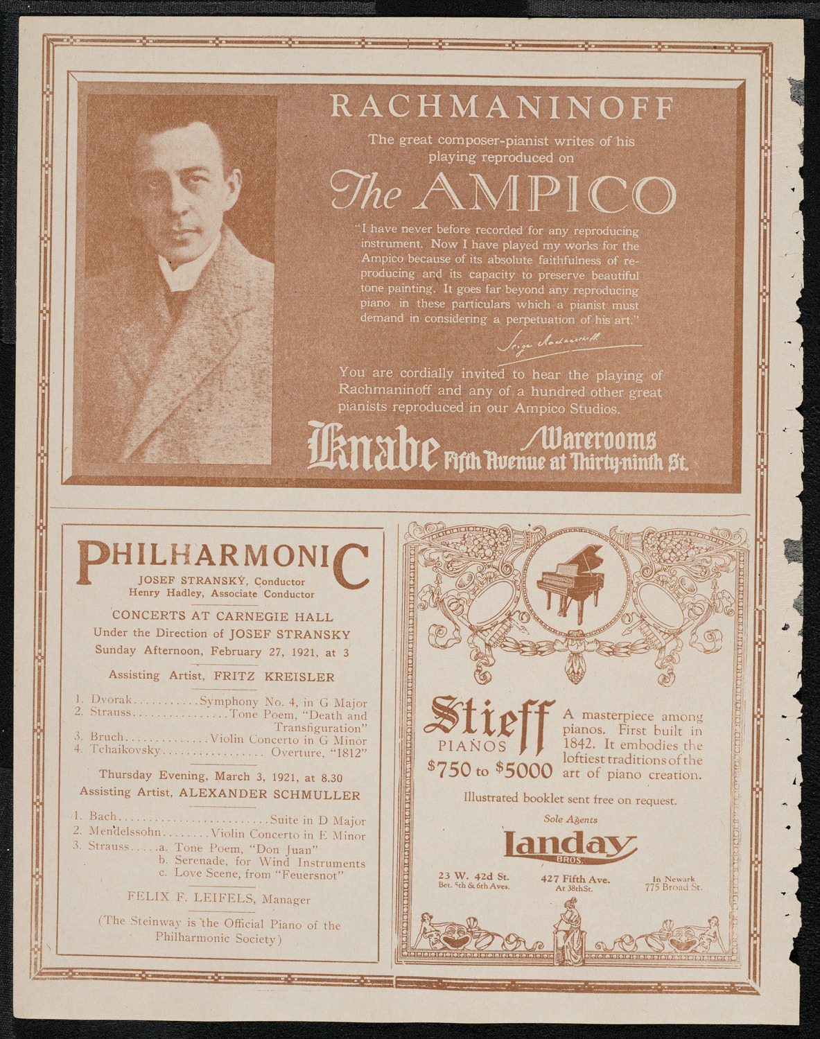 Sergei Rachmaninoff, Piano, February 26, 1921, program page 12