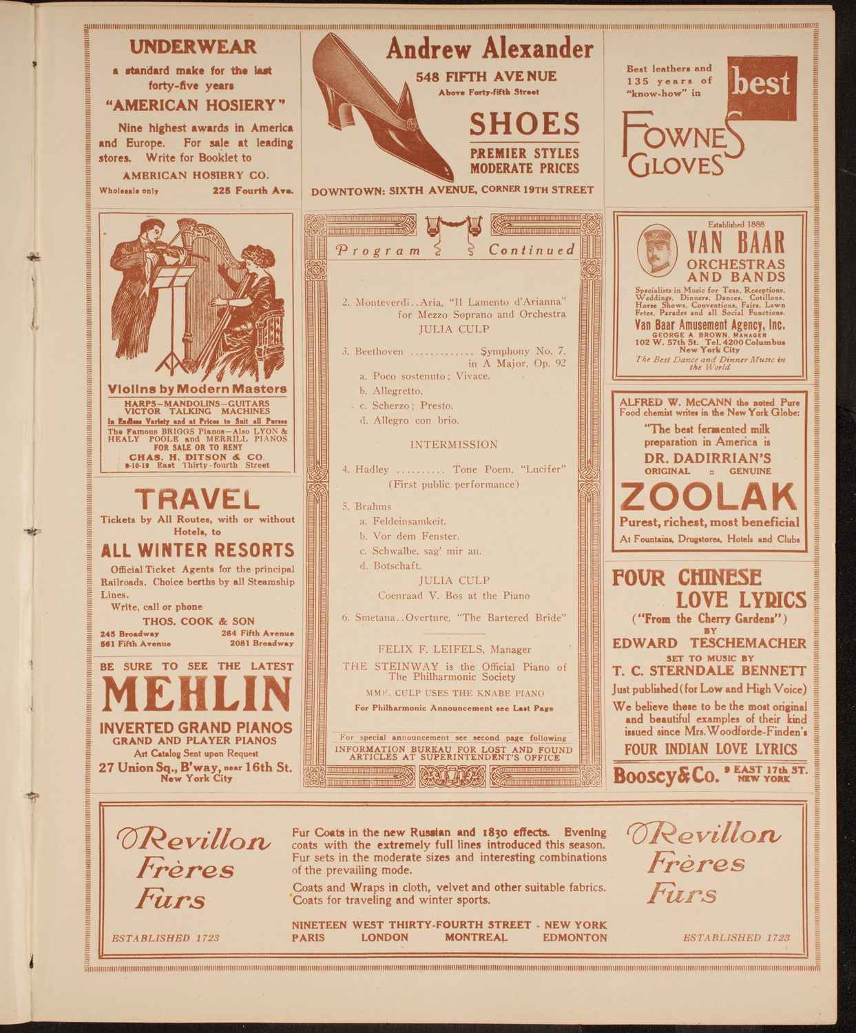 New York Philharmonic, November 19, 1914, program page 7