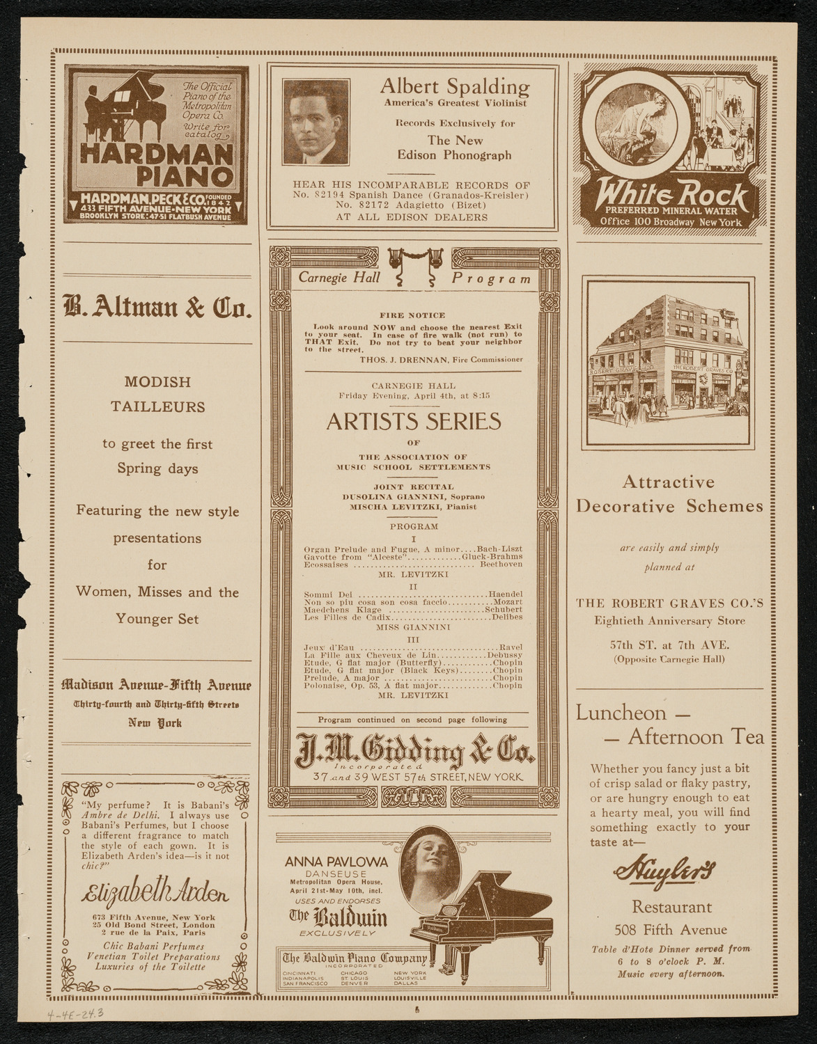 Dusolina Giannini, Soprano, and Mischa Levitzki, Piano, April 4, 1924, program page 5