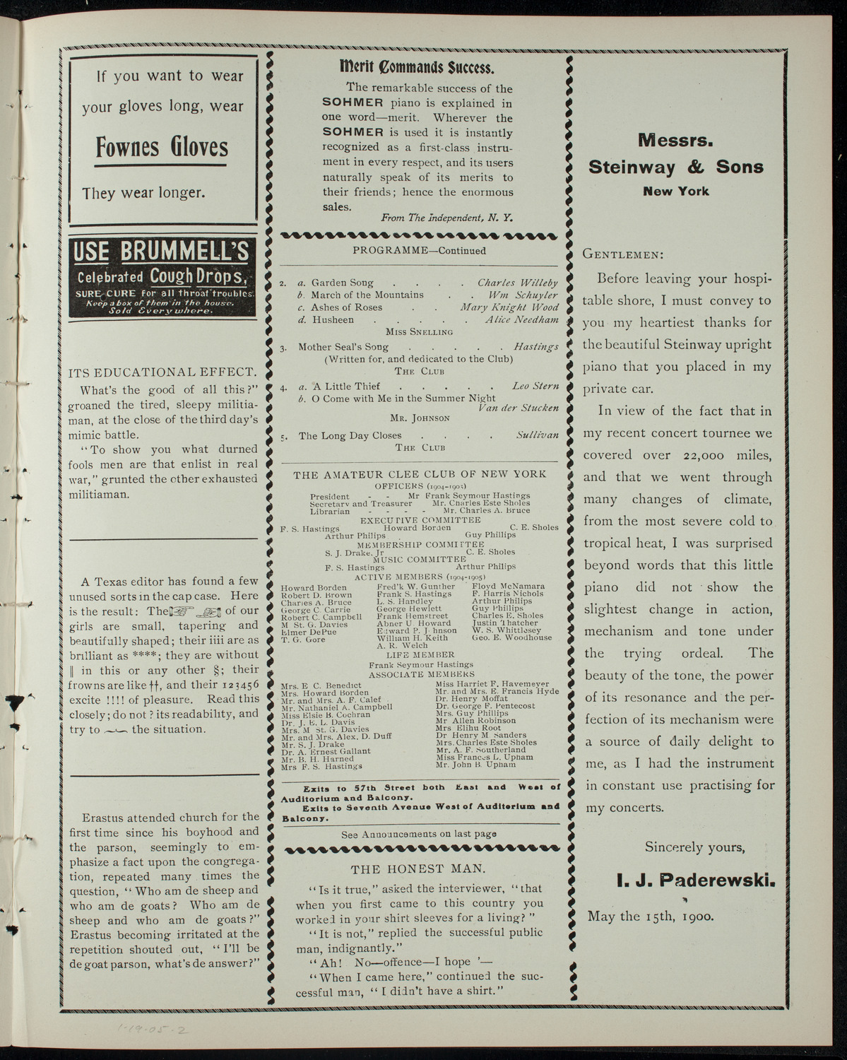 Amateur Glee Club, January 19, 1905, program page 3