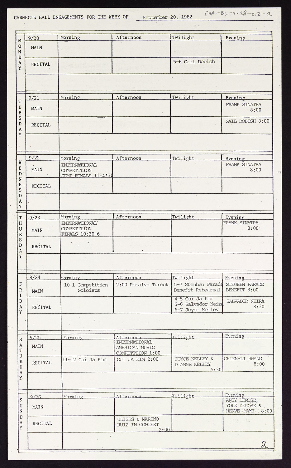 Carnegie Hall Booking Ledger, volume 28, page 12a