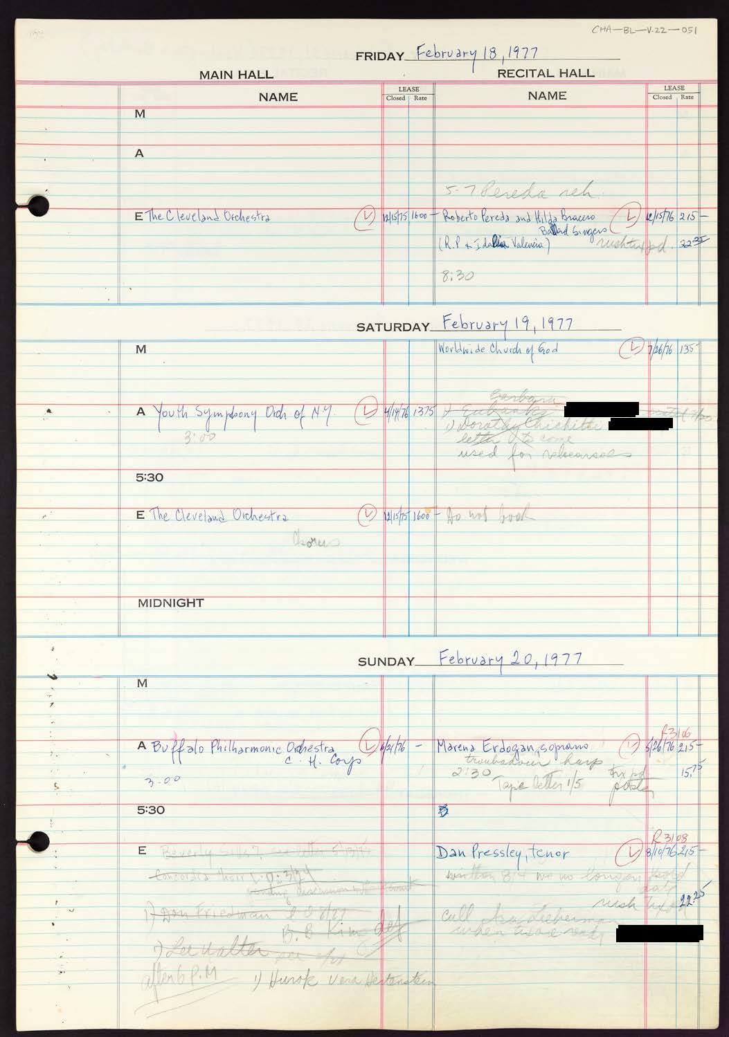 Carnegie Hall Booking Ledger, volume 22, page 51