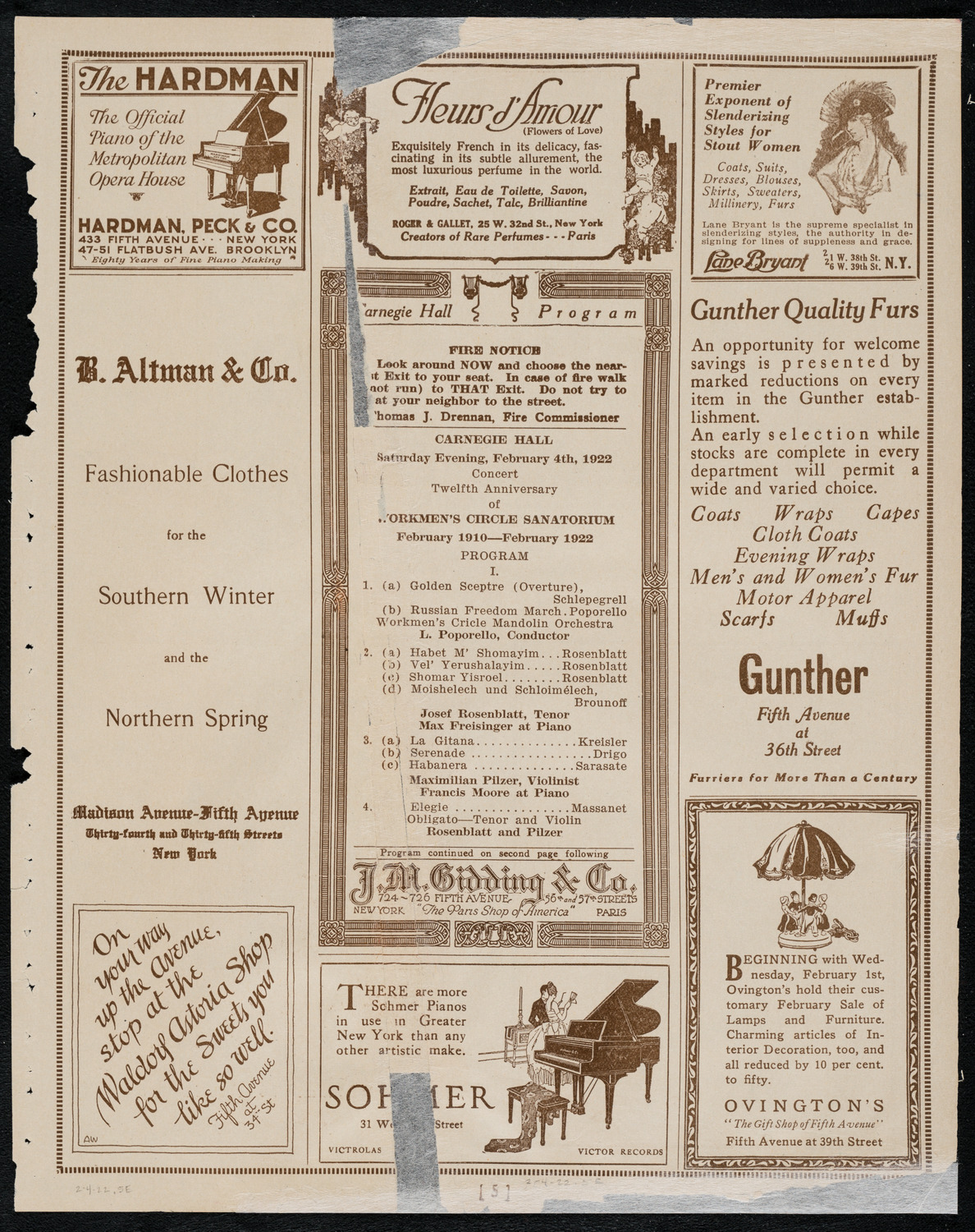Workmen's Circle Sanatorium Twelfth Anniversary Concert, February 4, 1922, program page 5