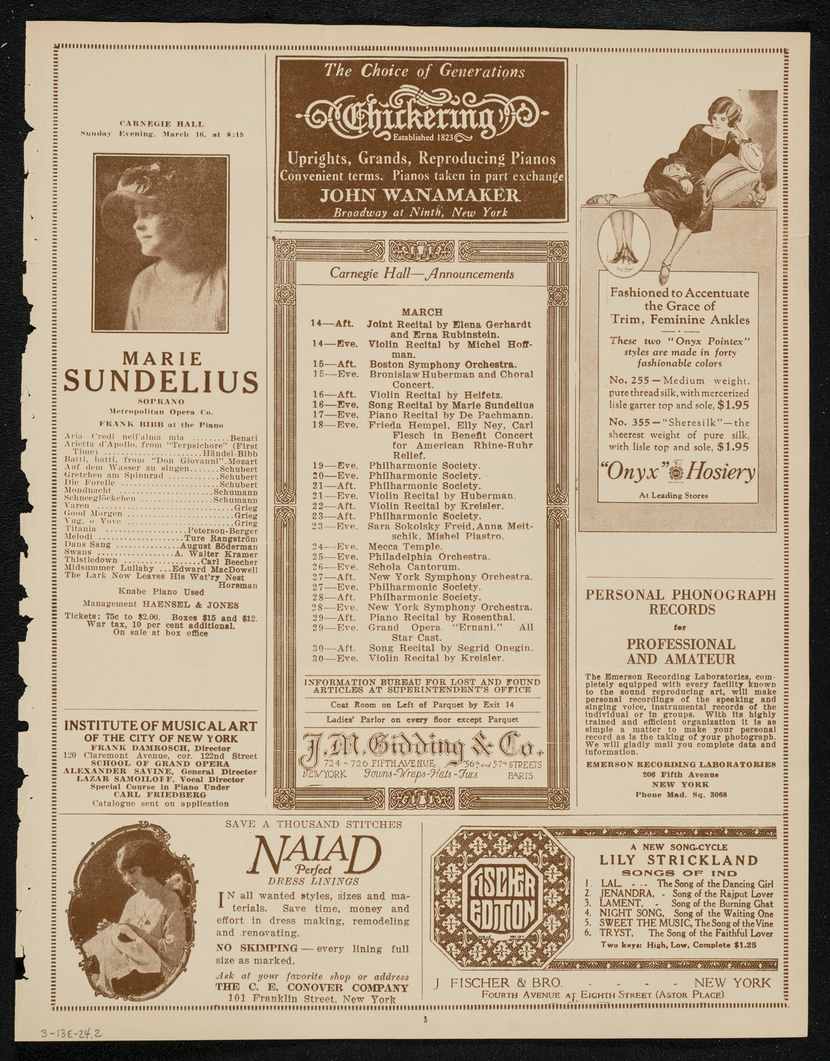 Boston Symphony Orchestra, March 13, 1924, program page 3