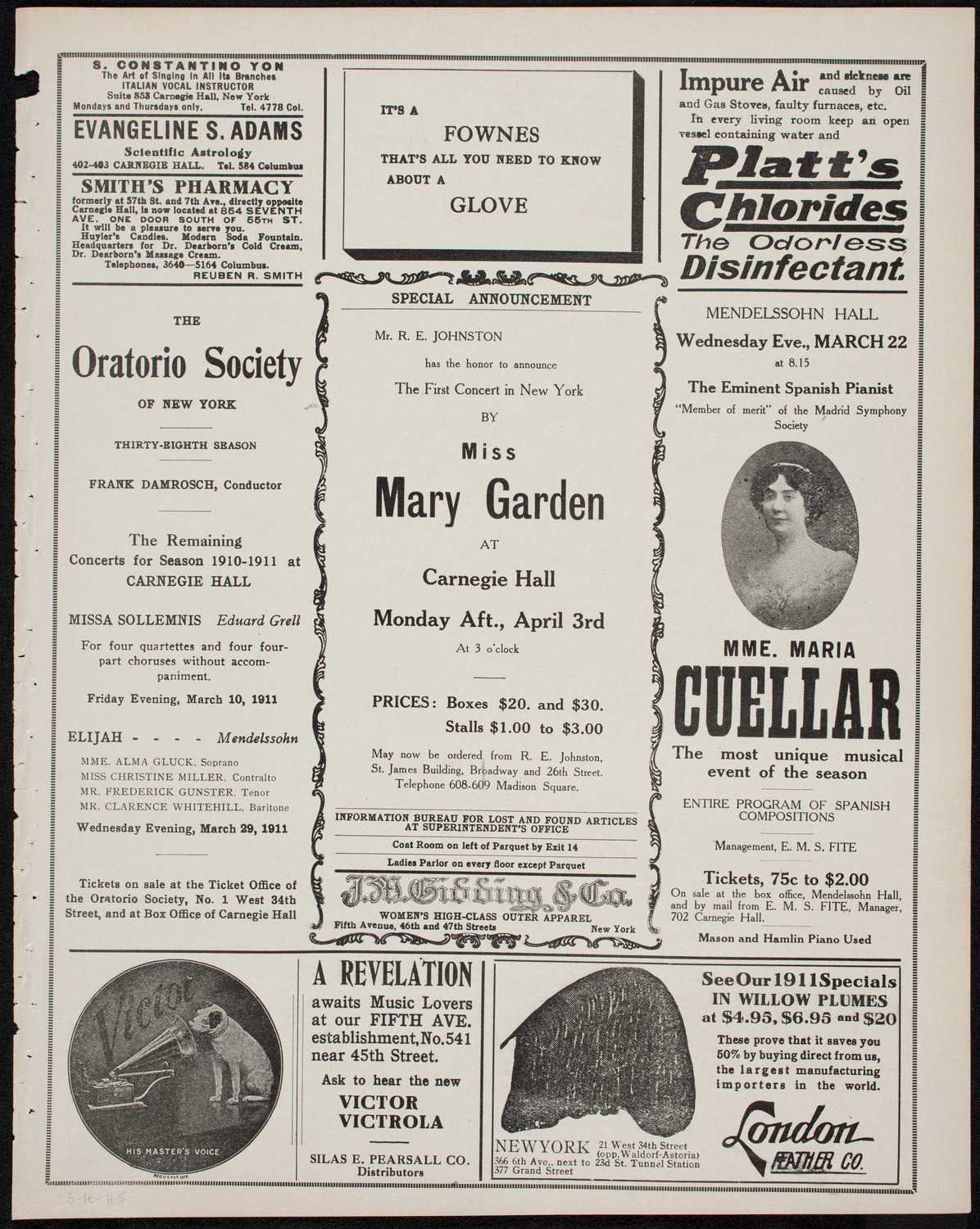 Cantors' Association of America, March 1, 1911, program page 9