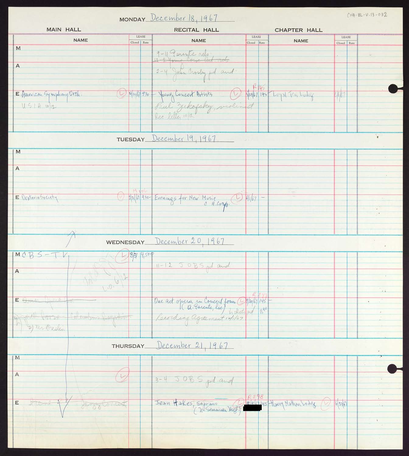 Carnegie Hall Booking Ledger, volume 13, page 32