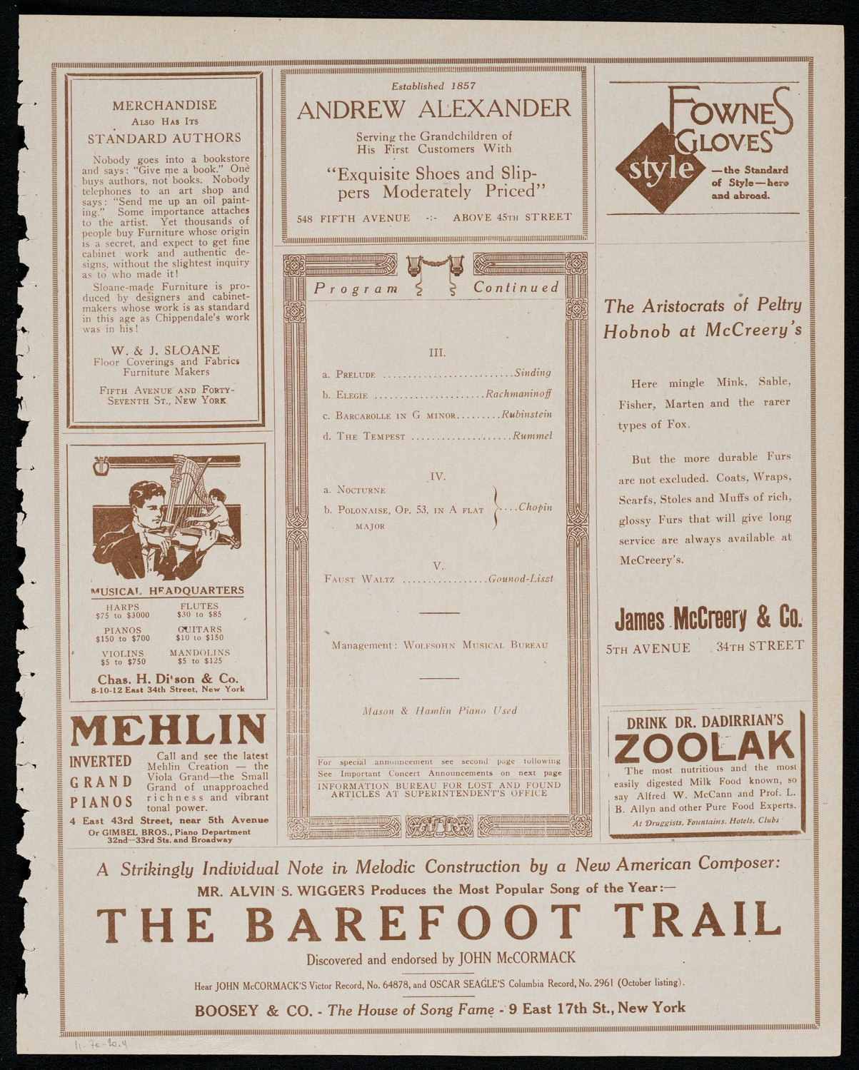 Ervin Nyiregyházi, Piano, November 7, 1920, program page 7