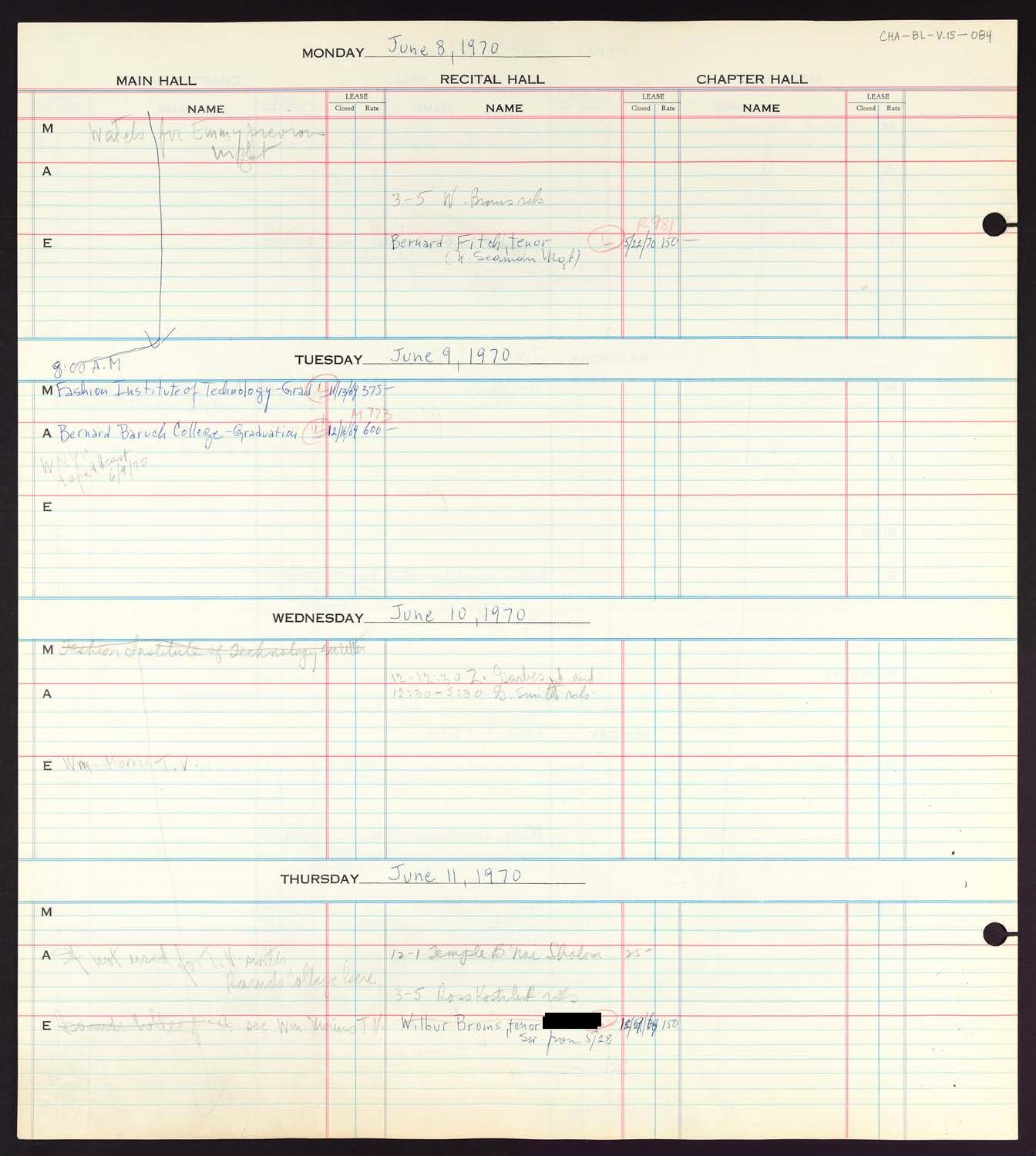 Carnegie Hall Booking Ledger, volume 15, page 84