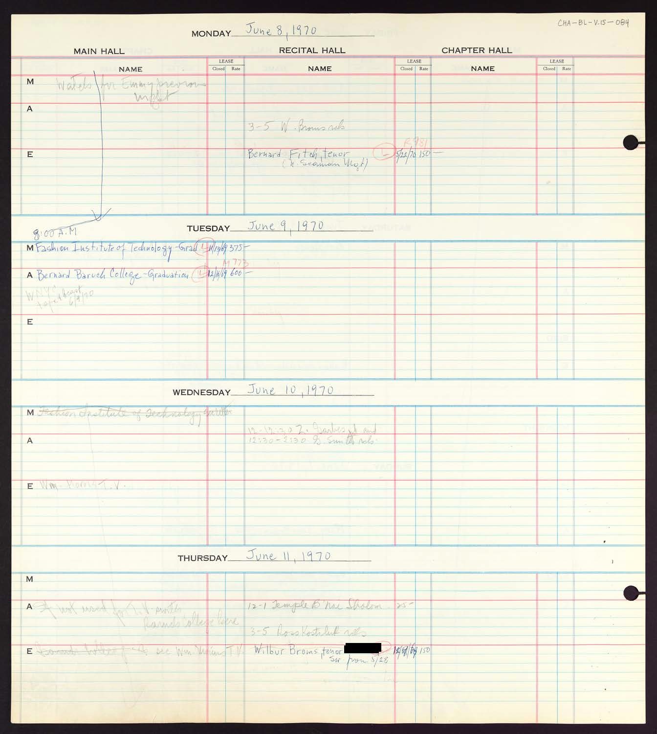 Carnegie Hall Booking Ledger, volume 15, page 84