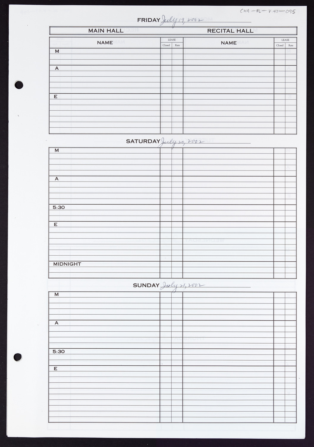 Carnegie Hall Booking Ledger, volume 47, page 95