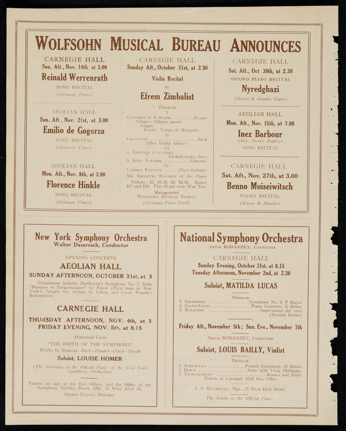 Hipolito Lazaro, Tenor, October 27, 1920, program page 8