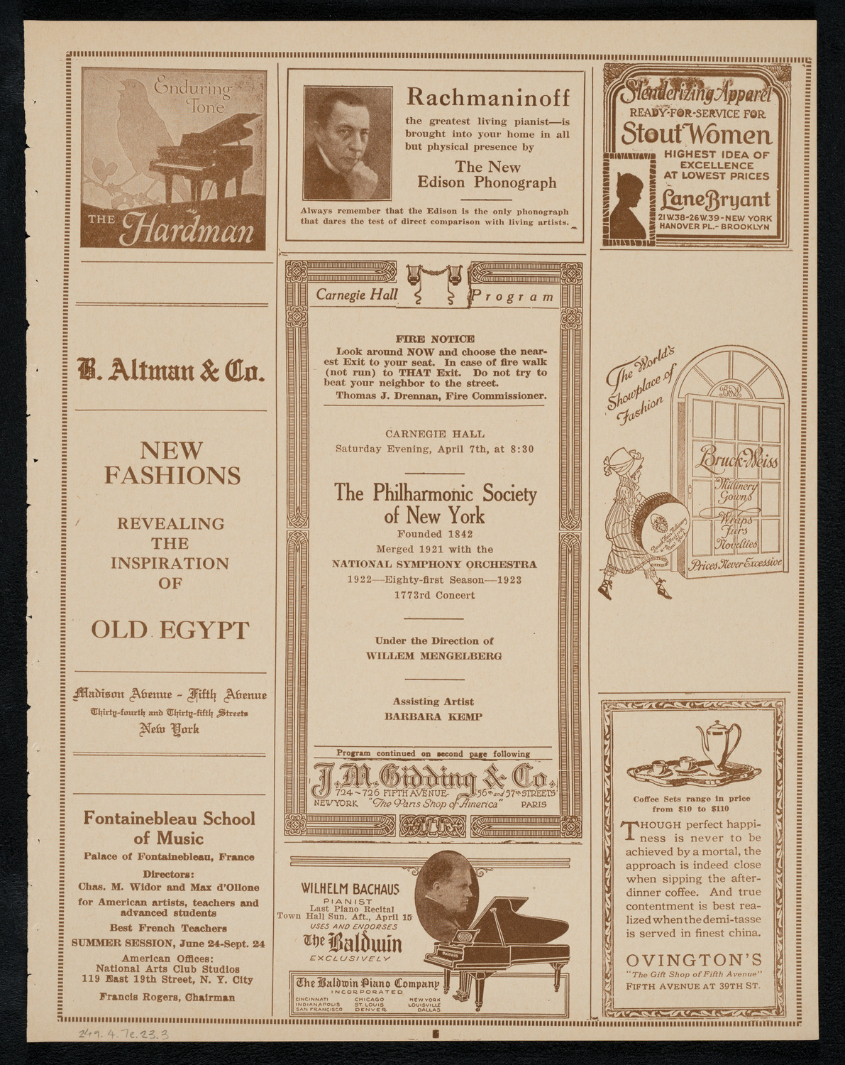 New York Philharmonic, April 7, 1923, program page 5