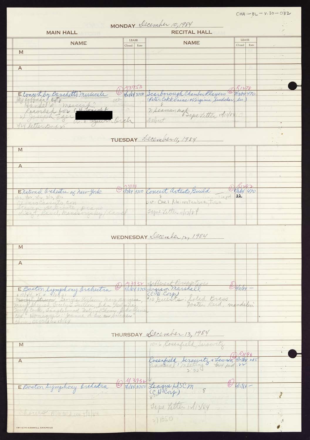 Carnegie Hall Booking Ledger, volume 30, page 32