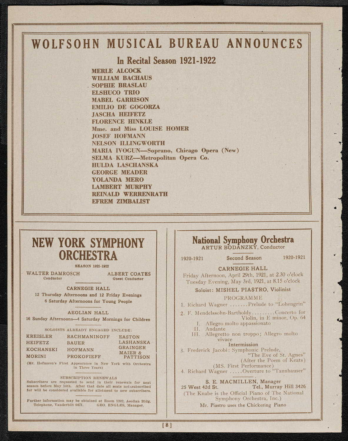 Benefit: St. Andrews One Cent Coffee Stands Society, April 28, 1921, program page 8