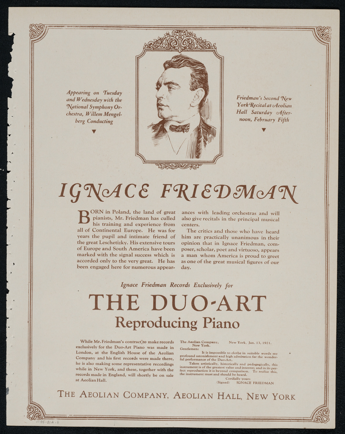 National Symphony Orchestra, January 25, 1921, program page 11